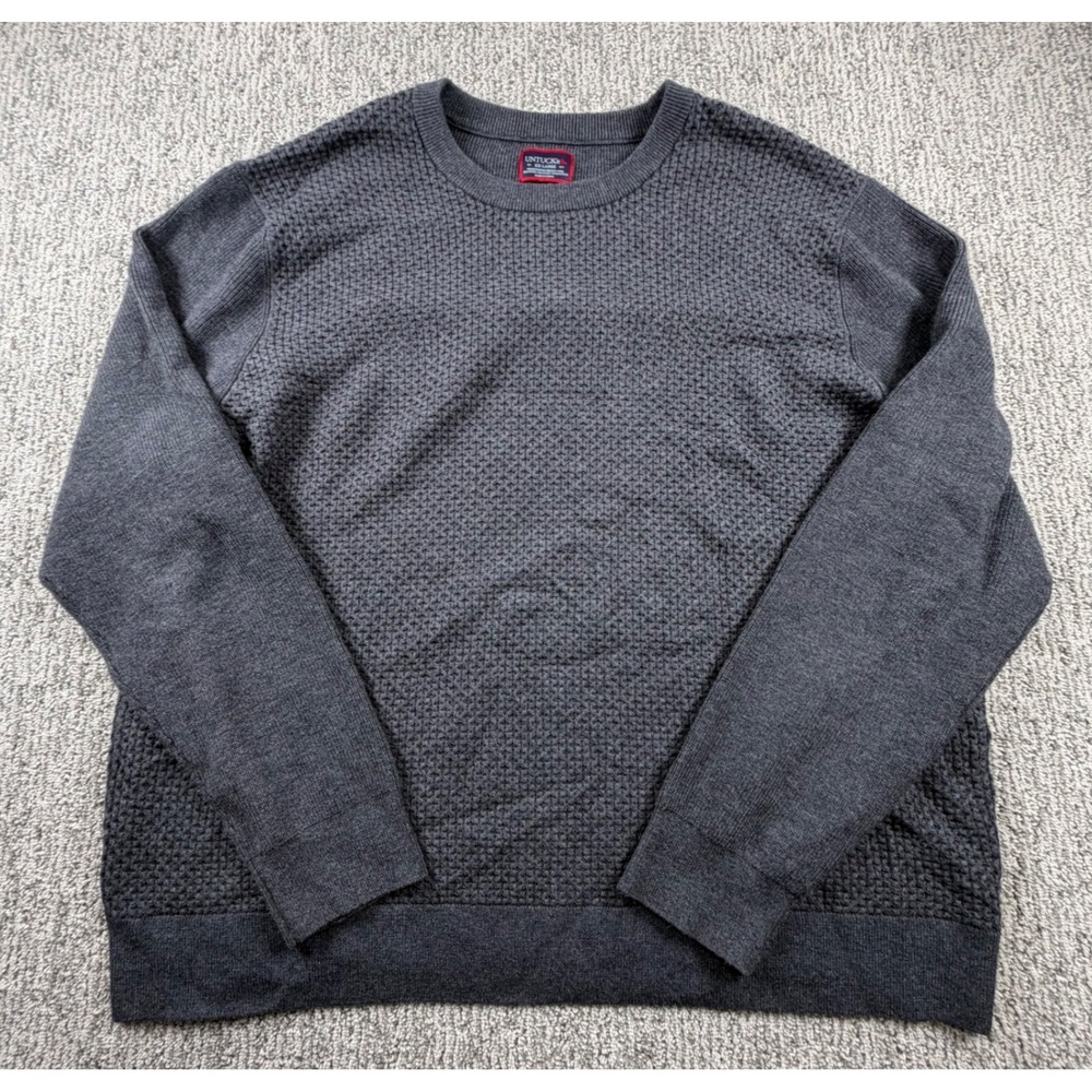 UNTUCKit Liga Sweater Men XXL Gray Merino Wool Blend Textured Crewneck 41194